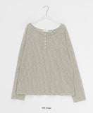 Dre Stripe Summer Button Off-Shoulder Long Sleeve Tee