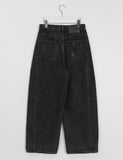 [unisex] Nodu Cut Damage Black Blue Wide Denim Pants