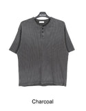 Sadi Pigment Waffle Henley Neck Short Sleeve Tee