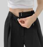 Clip Rayon Blend Span Pin Tuck Wide Slacks Pants