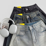 Side Pin Tuck Line Wide Fit Denim Pants