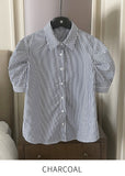 Nine Stripe Puff Short Sleeve Shirt Blouse