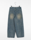 [unisex] Kurini side pin tuck washed wide denim pants