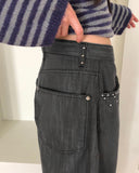 [Non-Fade] Genji Stud Pocket Balloon Fit Denim Long Pants