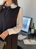 [Ribbon Brooch Set] Zenia Collar Shirred Blouse