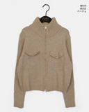 Siemen Ribbed High-Neck Pocket Two-Way Knit Zip-Up