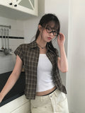 Wino String Check Short Sleeve Shirring Shirt