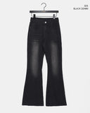 Deepin high waist hip pocket boot cut washed denim pants