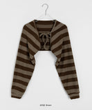 Speaky Stripe Ribbon Bolero Knit Cardigan