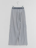 Mitu Summer Check Color Matching Cargo Wide Pants