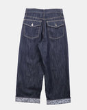 Jakan Flower Roll-up Wide Denim Pants