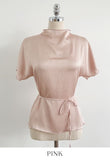 Raz Half-Neck Satin Pleats Blouse (Belt set)