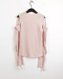 Nond Ribbon Slit Ribbed Brushed Long Sleeve T-shirt