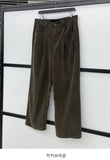 Khaki Brown Corduroy Semi-Wide Pants