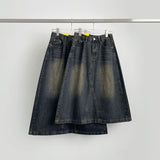 Simple Casual A-line 4-season Curved Line Denim Long Skirt