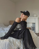 Butterful Lettering Unbalanced Off-Shoulder Long Sleeve