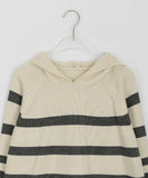 Monku stripe wool hood knit