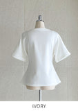 Duba Span Shirring Front Slit Short Sleeve T-shirt