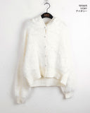 Soco Knitwear Color Matching Angora Fur Button Hood Cardigan