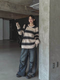 Moshu track line string denim pants