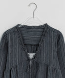 Slow-in Stripe Frill Ribbon Layered Blouse