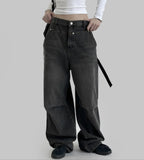 Cut pin tuck wide denim