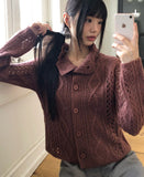 [MADE] Wayson High Neck Punching Cable Long Sleeve Knit Cardigan