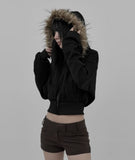 Multi-Fur Crop Hooded Zip-Up