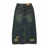 Damaged Washing Denim Long Skirt