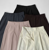 Hidden Banding Pin Tuck Long Wide Span Slacks Pants