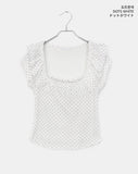 Cane Dot Frill Shirring Cap Short Sleeve T-Shirt