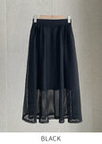 French Check See-Through Banding Flare Long Skirt
