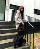 Curled Stripe Round Neck Loose Fit Long Sleeve Knit