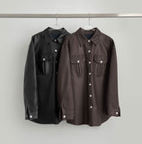 Tantan Chic Pocket Button Loose Fit Leather Jacket