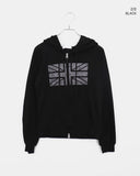 Jibil Cubic Printed Stars and Stripes Crop Long Sleeve Hood Zip-Up