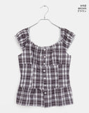 Benha Check Puff Frill Sleeveless Blouse