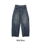 Pad snap button denim pants