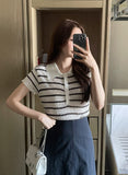 Seden Stripe Half-Button Collar Cool Knit
