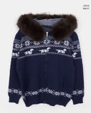 Newa Nordic Fur Two-Way Knit Hooded Zip-Up
