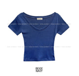 [U-BASIC] Soft cotton V-neck cropped T-shirt