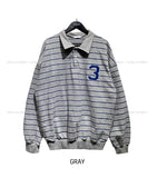 Arc collar patch stripe balloon sweatshirt