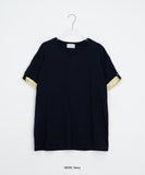 [unisex] Blanc Loose Fit Sleeve Color Matching Button Roll-Up Short Sleeve T-shirt