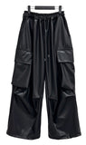 Leather cargo wide pants