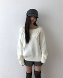 Bohan one-off-shoulder flower pendant wool long-sleeved knit