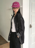 [UNISEX] Barket Vintage Oversized-fit Stitch Denim Long Sleeve Shirt