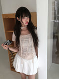 [Corsage scarf set] Vian Flower Shirring Short Sleeve T-shirt