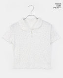 Soming Flower Round Collar Frill Short Sleeve T-Shirt