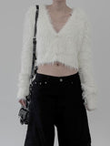 Winter V-neck Fur Crop Cardigan