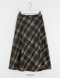 Maidet Pintuck Banding Flared Check Long Skirt