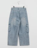 [unisex] Lonely String Washing Wide Cargo Denim Pants